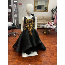 Girls High Low Sequin Gold/Black Gown Size 5