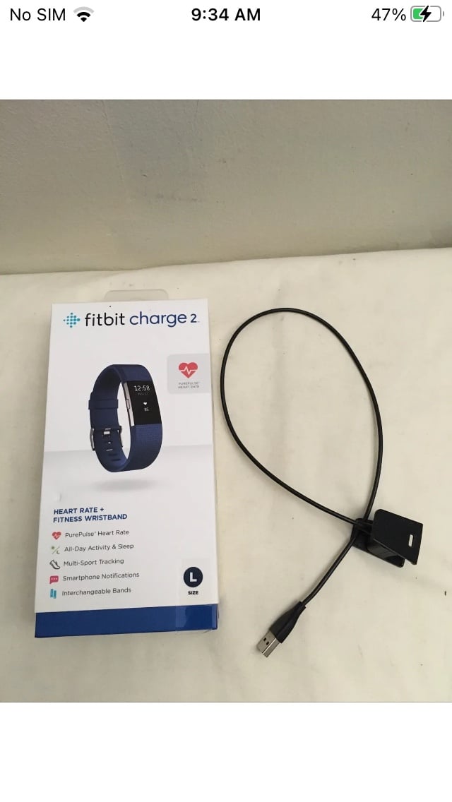Fitbit Charge 2 Wristband Activity Tracker, Large - Blue - With Charging Cord