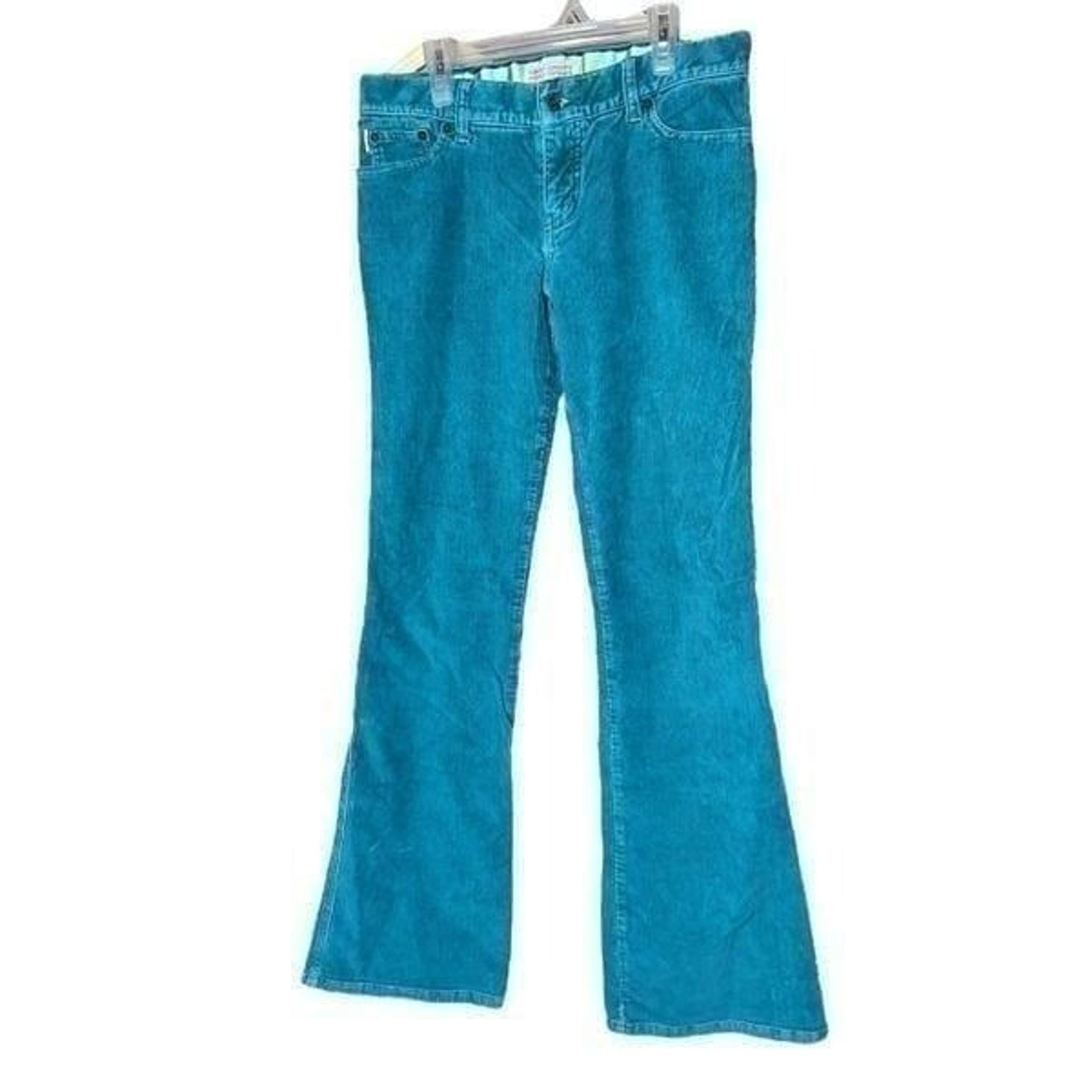 Vintage Y2K Hollister Co. Women's Corduroy Teal Flare Pants Stretch Size 7