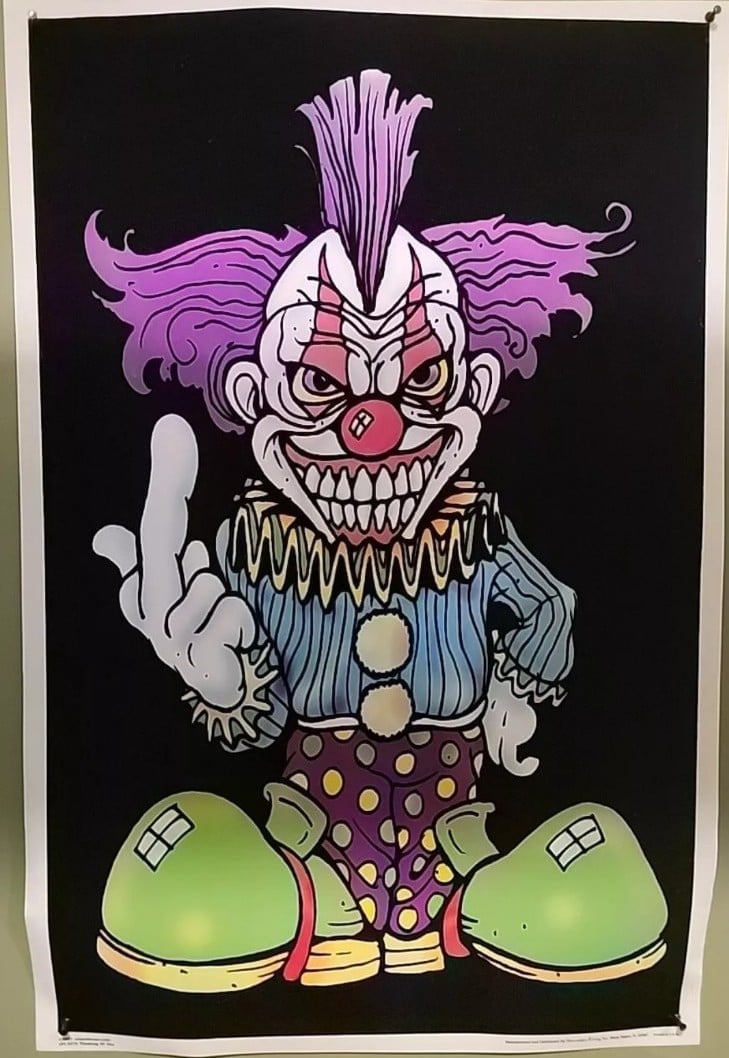 Vintage Velvet Original 2001 Thinking Of You Clown Blacklight Poster