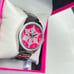 Betsey Johnson Pink and Silvery White Snowflake Frosted Watch