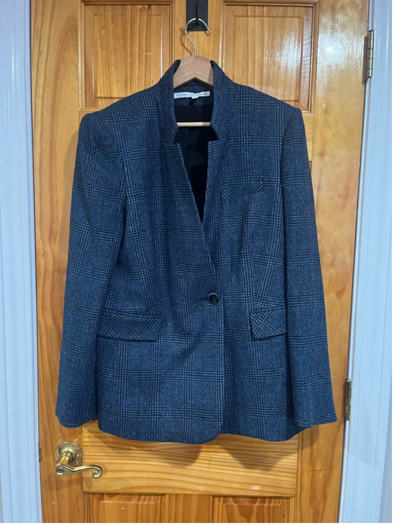 Veronica Beard Wool Blend Academia Workwear Wiltshire Dickey Plaid Blue Jacket