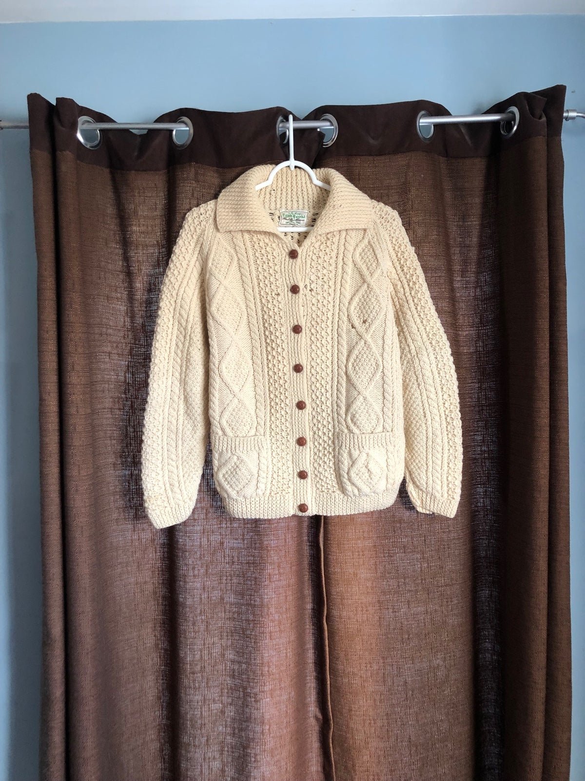Vintage Hand Knit Made in Ireland 100% Wool Cardigan Sweater