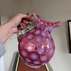 Vintage Fenton Cranberry Coin Dot Opalescent Pitcher