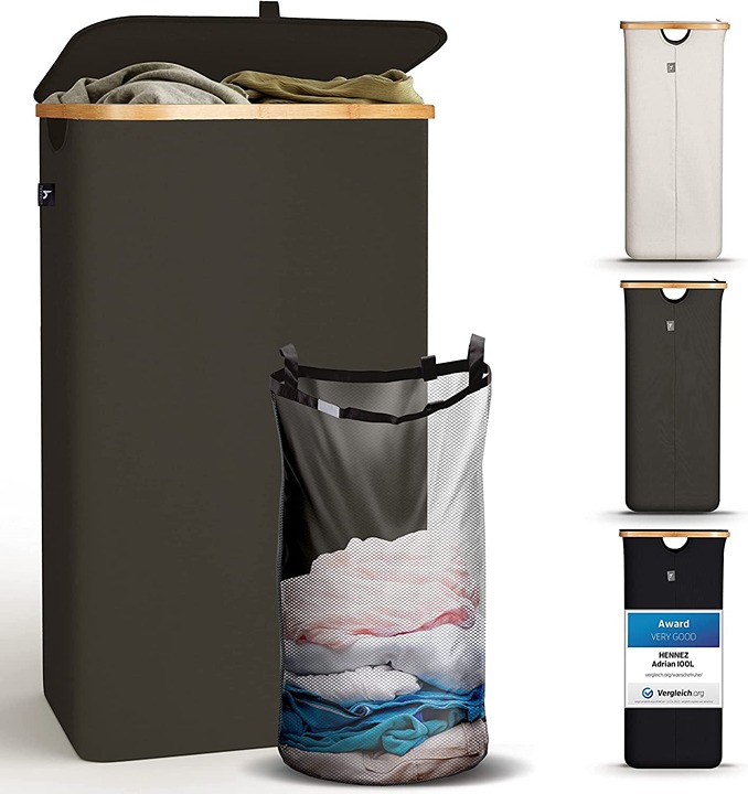 Laundry Basket With Lid - 100L Large Bamboo Laundry Hamper