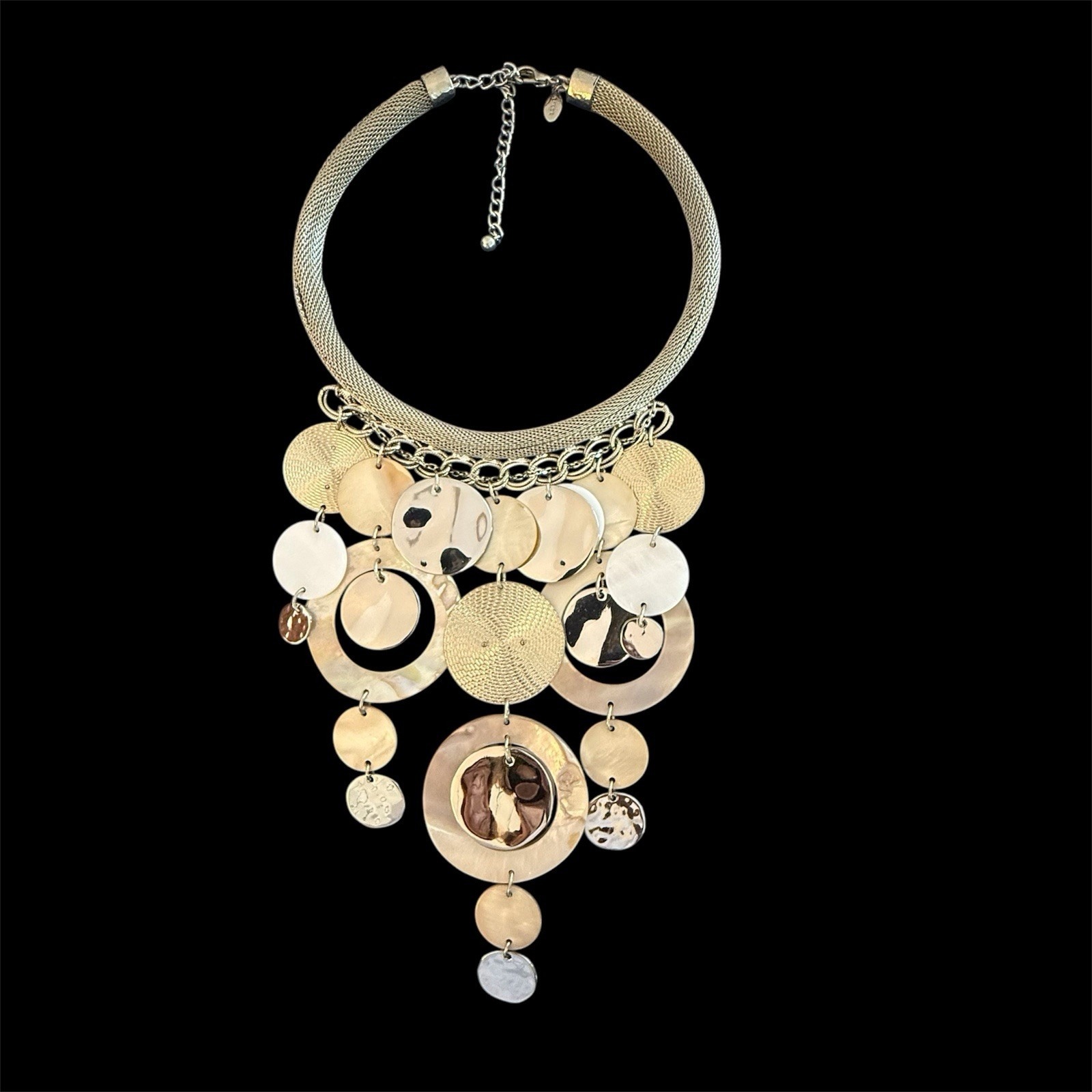 Chico's Fallon Bib Statement Necklace Gold Tone Collar Shells Metal Dangles
