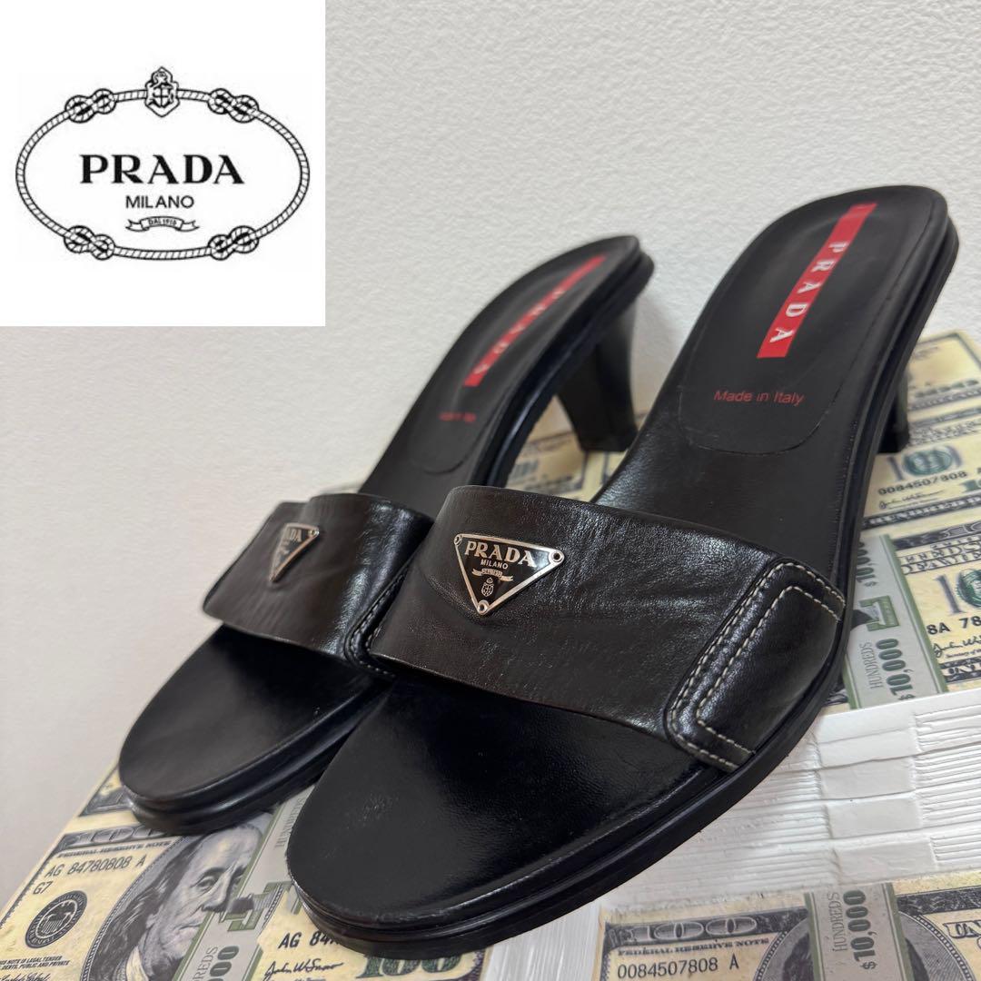 Prada Triangle Plate Mule Slippers