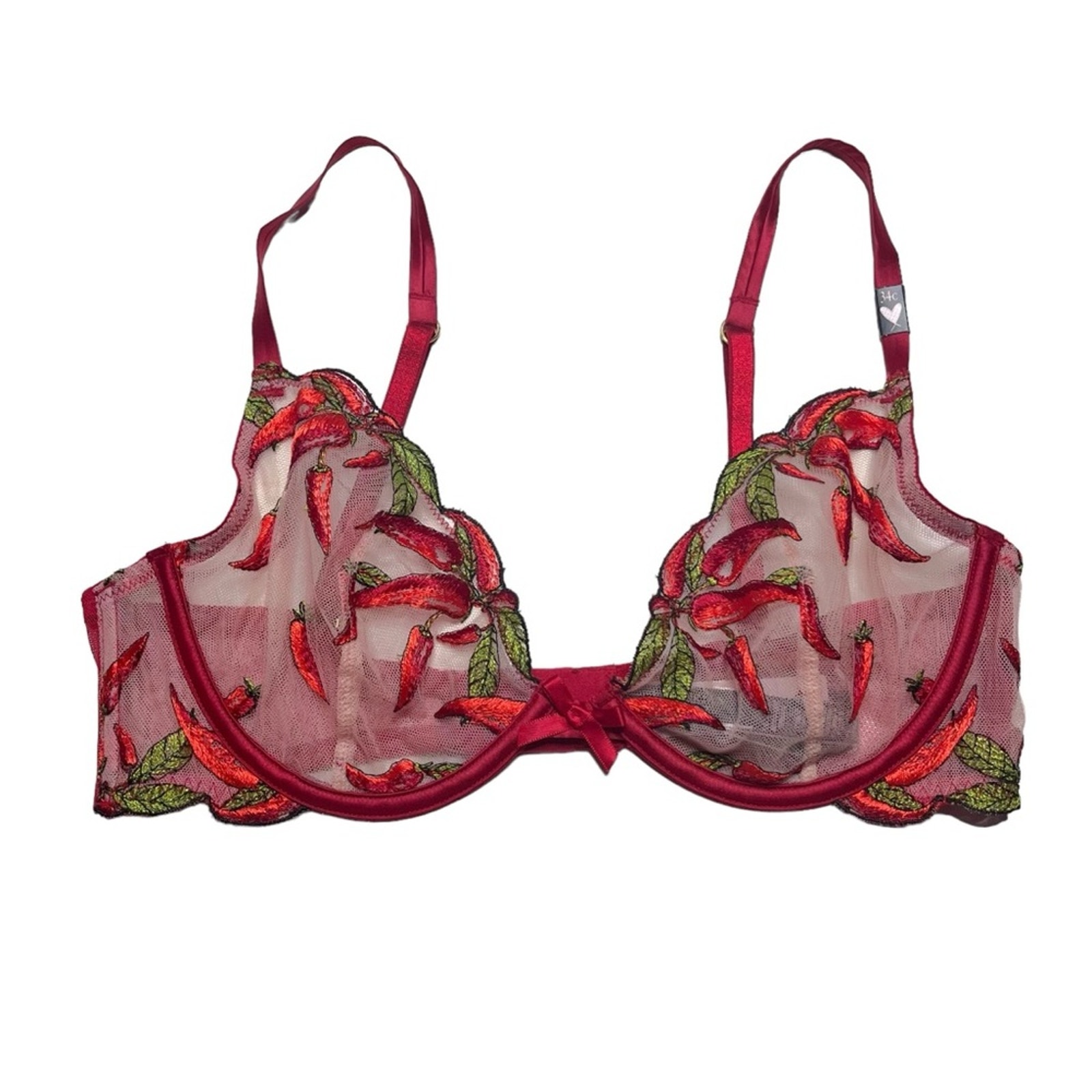 Victoria’s Secret Chili Peppers Very Sexy Low Cut Demi Plunge Bra Size 34C