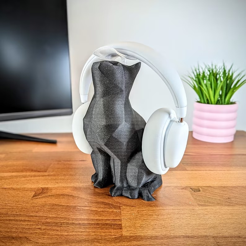 Cute Cat Headphone Stand - Cat Headset Holder - Kawaii Desk Decor - Cat Sculptur