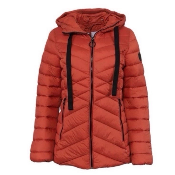 (NWT) Madden Girl Women's Hooded Puffer Jacket in Terracotta, Medium