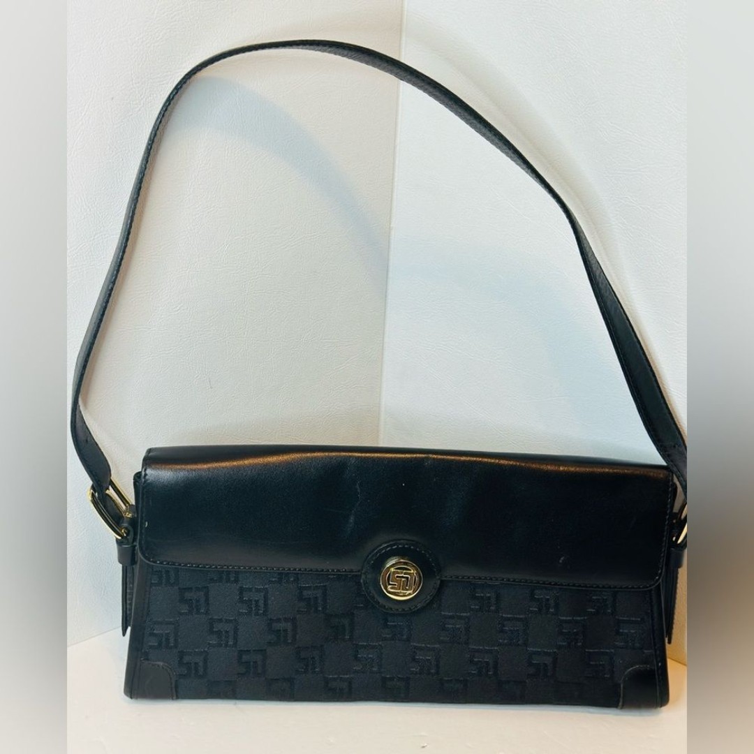 St. John mini bag black logo pattern leather flap with gold hardware purse bag