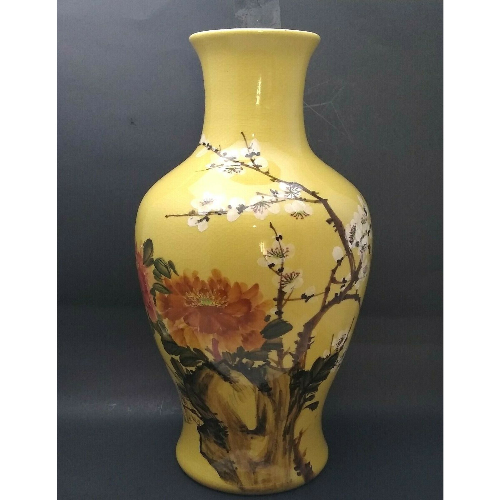 Late 20th Century Taiwan Ceramic Yellow Lotus Vase