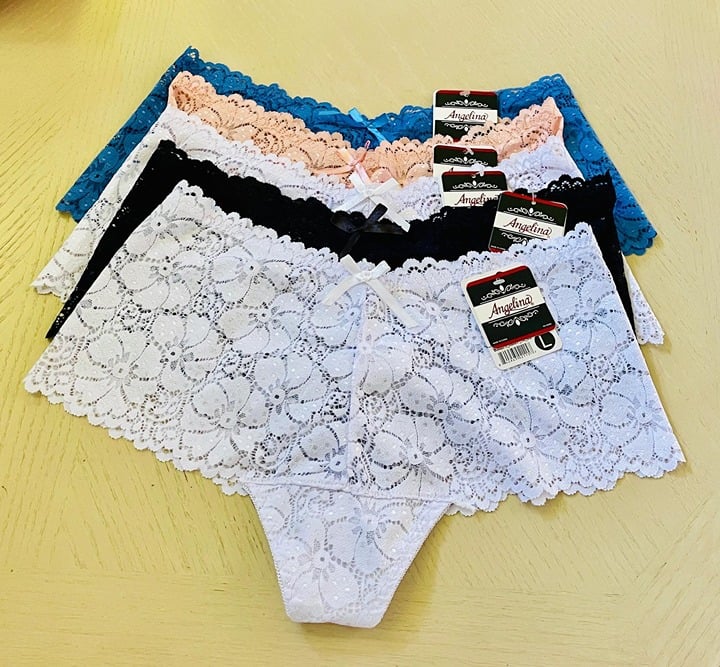5 Panty Angelina Lady's Lingerie Size L White Mesh Lace Polyester Spandex Pantie