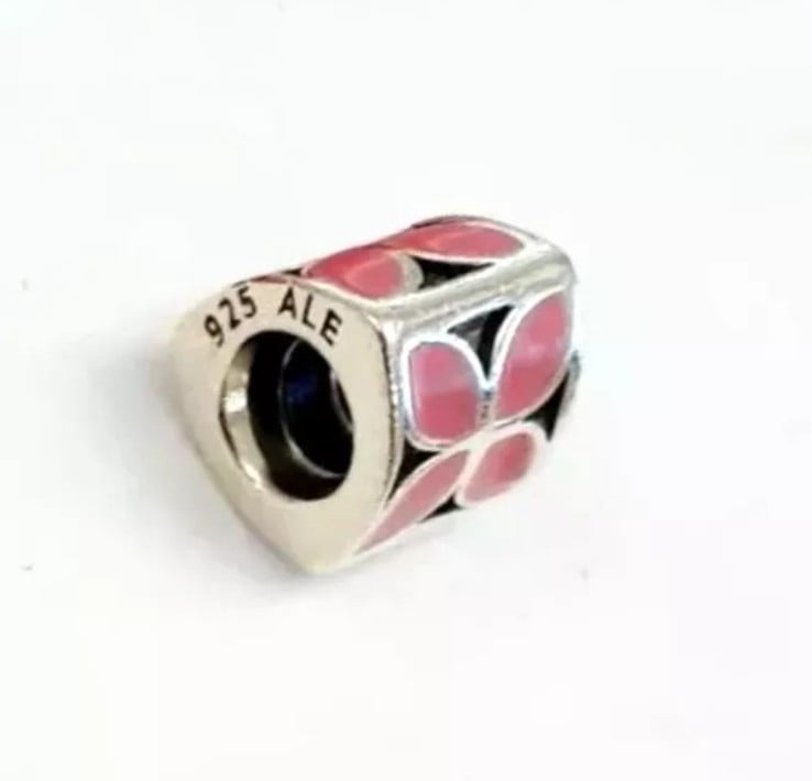 NEW Authentic Pandora S925 Silver Pink Enamel Flower Petals Charm Bead.