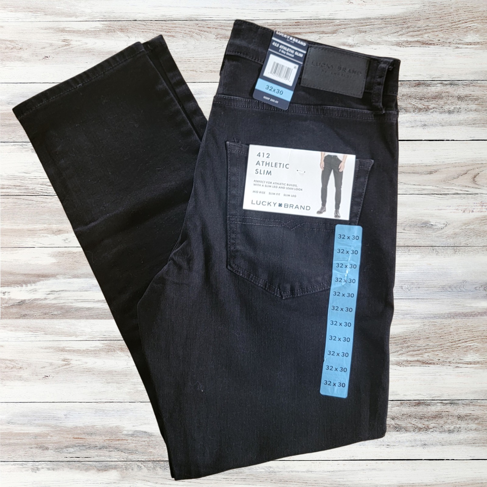 Lucky Brand 412 Athletic Slim 2-Way Stretch Black Jeans 32x30 NWT