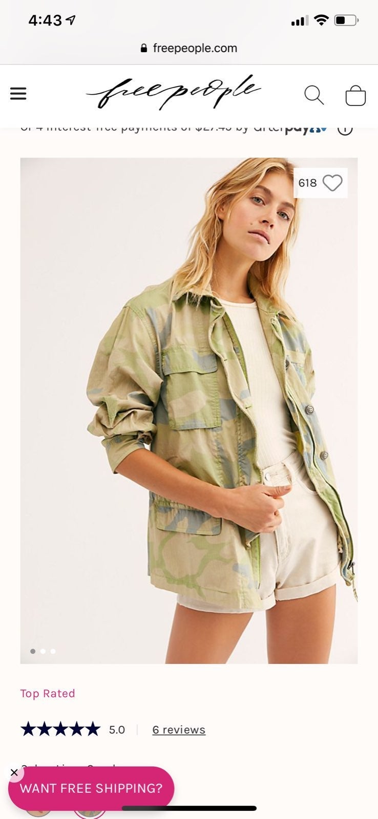 NWT Free People Lead The Way Camo Jacket