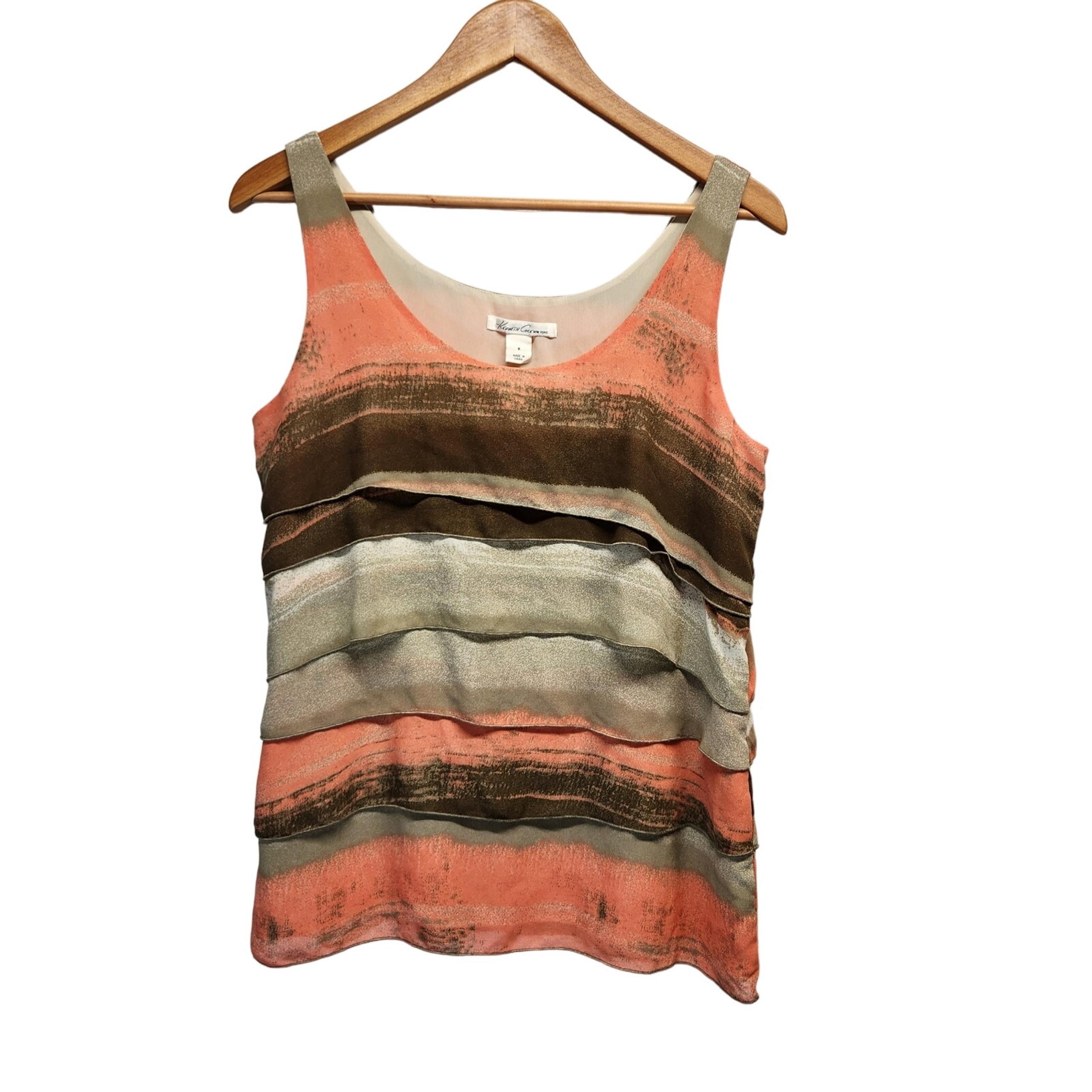 Kenneth Cole New York Women's Size 8 Sleeveless Tank Blouse Tiered Earthtones