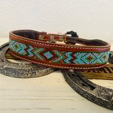 Beaded leather dog collar