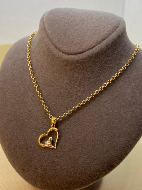 18k Gold Heart Necklace with Rolo chain19.5\