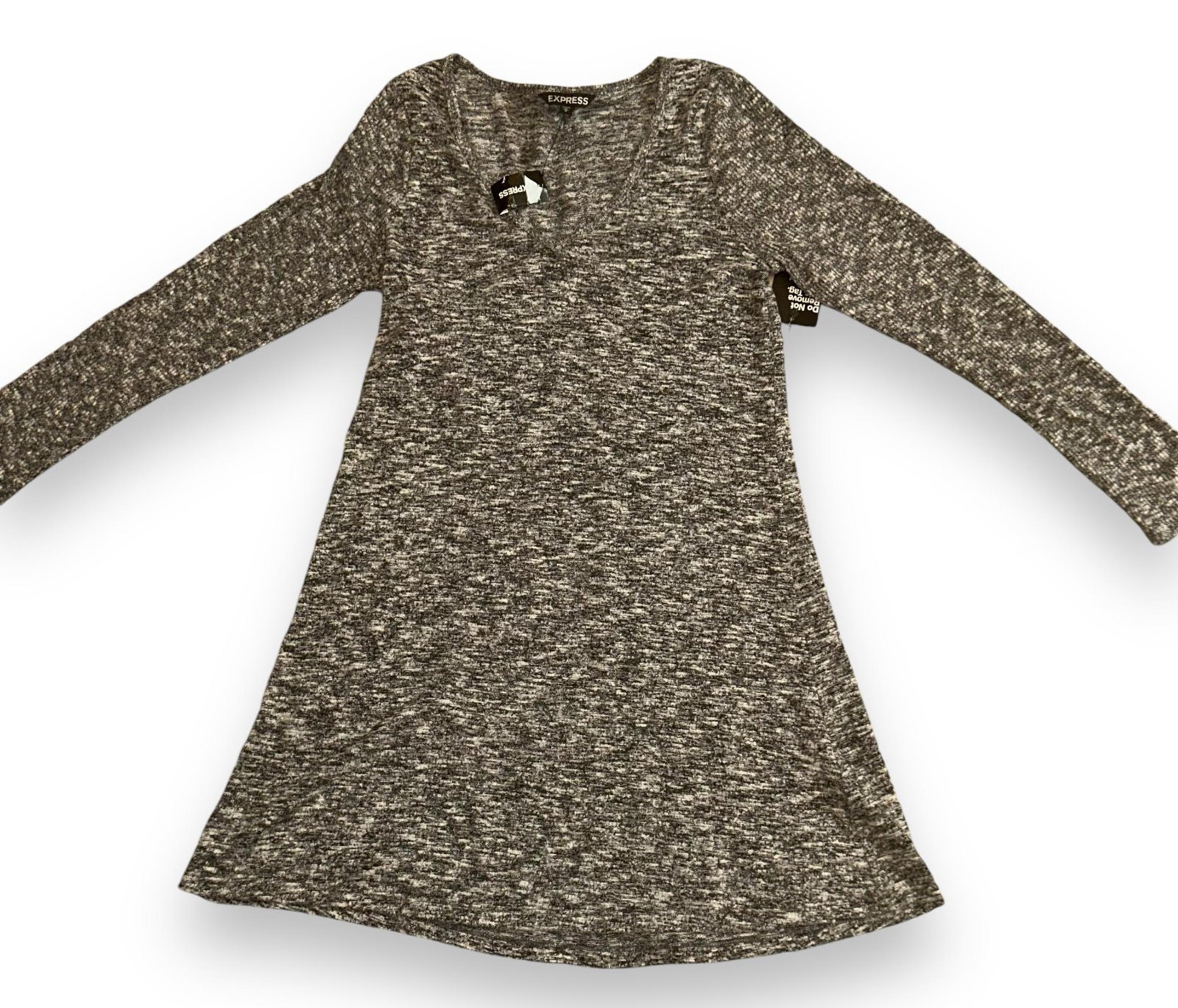 Express Soft Knit Long Sleeve Sweater Dress Womens Medium Grey White Black NWT