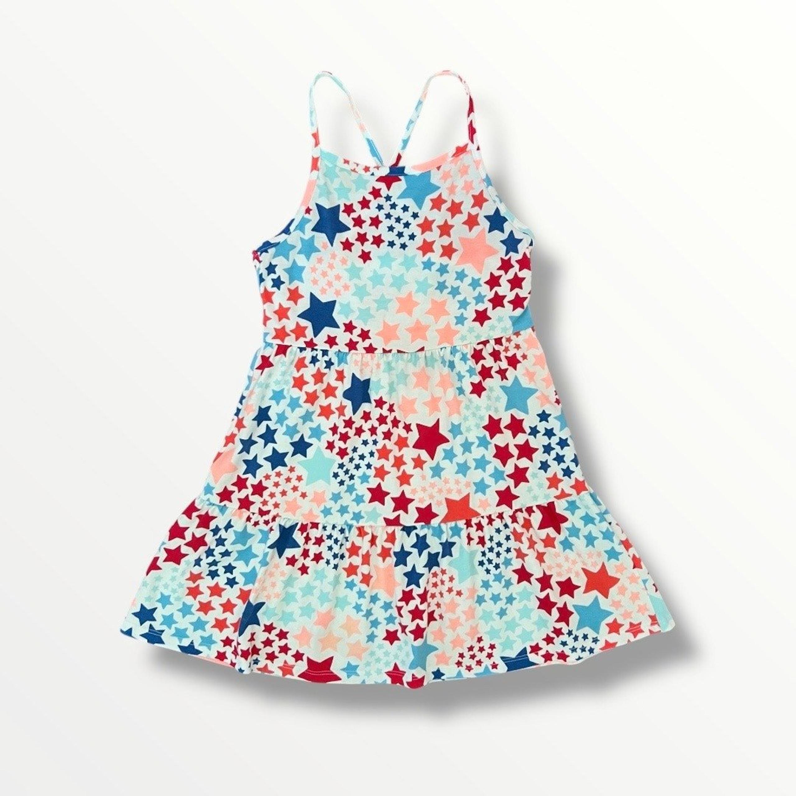 Cat & Jack Girls Patriotic Star Print Tiered Sleeveless Sundress Size 6-7