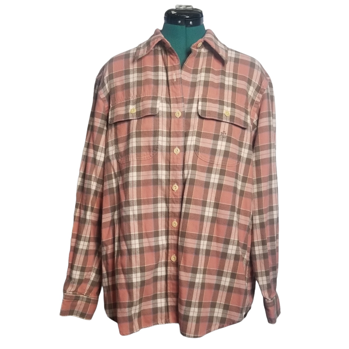 Lauren Ralph Lauren Vintage Plaid Flannel Shacket Work Shirt, Size L