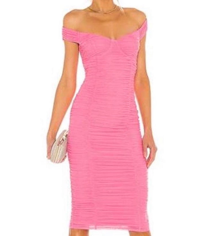 NWT Majorelle X Revolve Pink Ruched Midi Dress