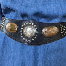 Vintage Embellished Leather Statement Belt Small