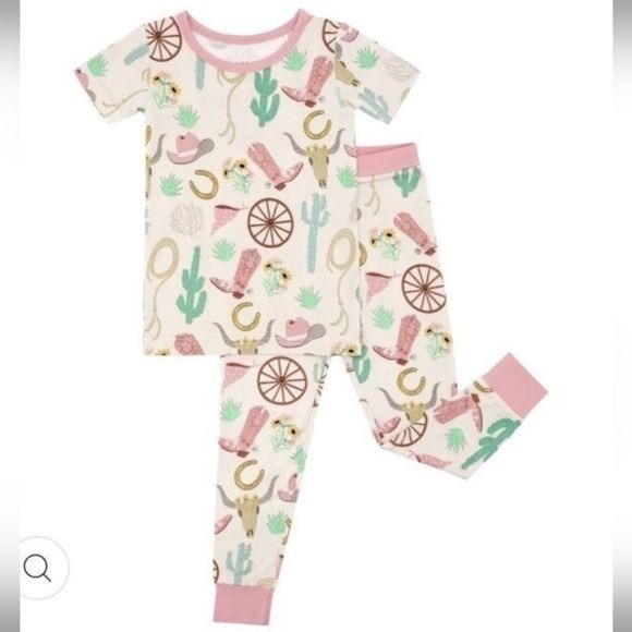 Little Sleepies Pink Ready To Rodeo two piece short sleeve pajama set 7/8
