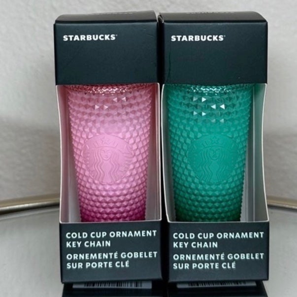 Starbucks 2022 Ombre Pink Blush and Mint Green Waxberry Bling Studded Mini Tumbl