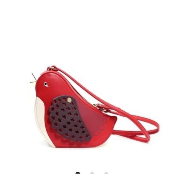 Kate Spade New York Ooh La La Red Carpet Bird Crossbody Purse Leather 356