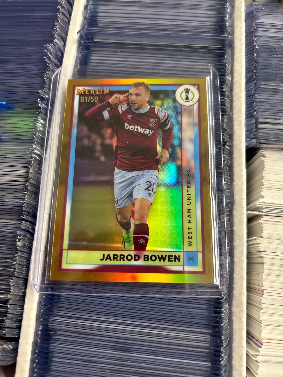 2023 topps merlin chrome uefa gold refractor jarrod bowen /50