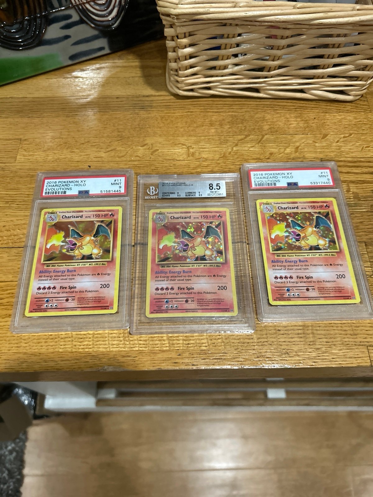 3x 2016 XY Charizard Holo PSA 9 - Green flame error!