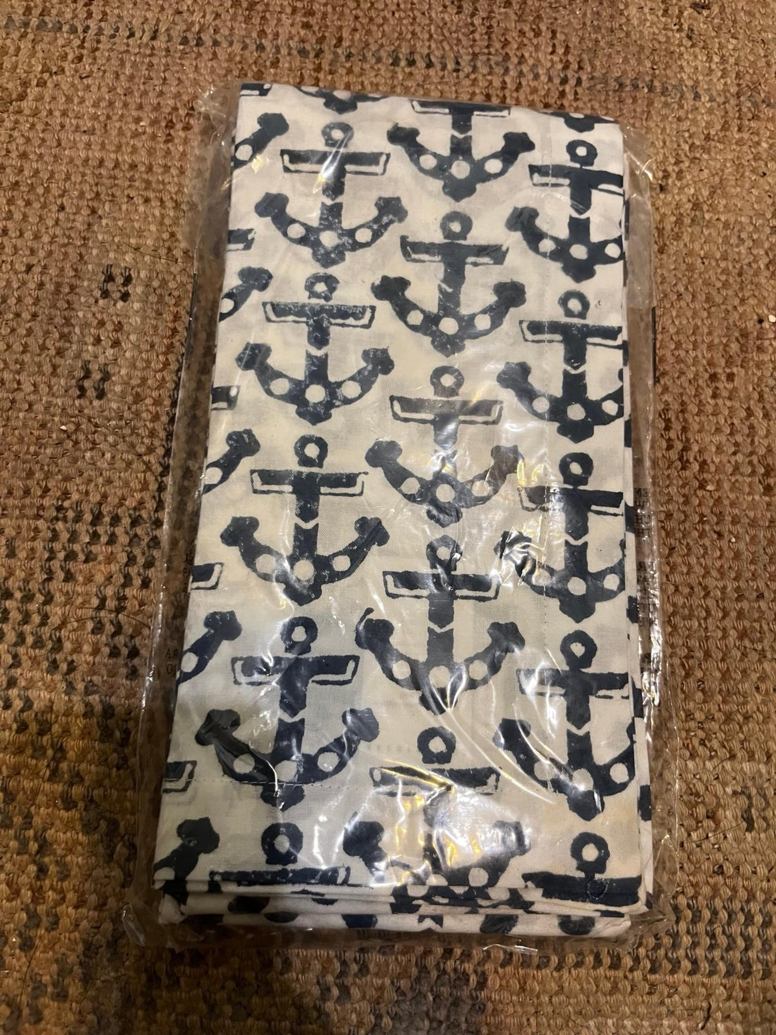Pottery barn anchor boat napkins set 4 new navy white beach nautical