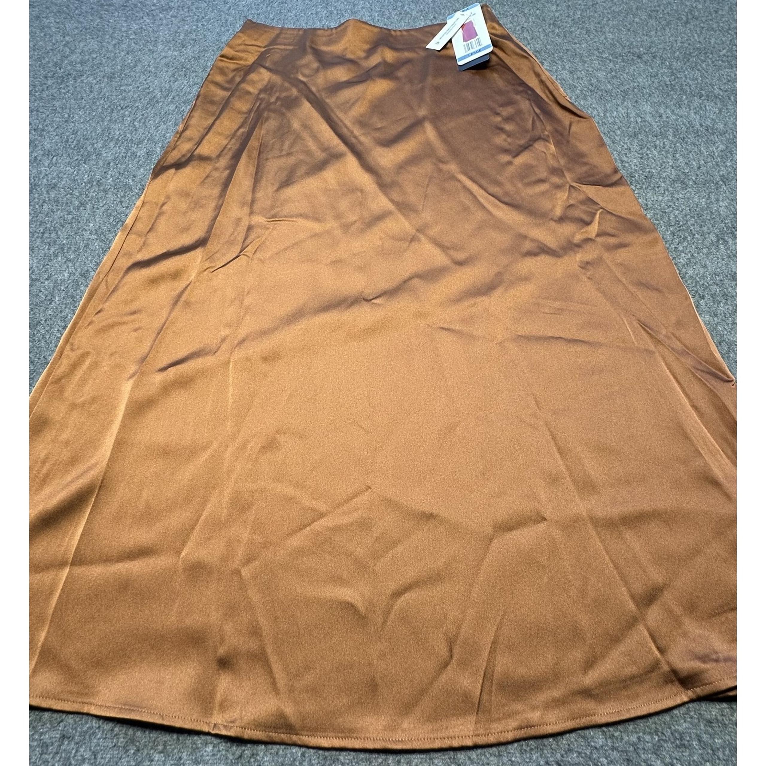 French Connection Satin Skirt Womens Large Brown Midi Slip Style New with Tags