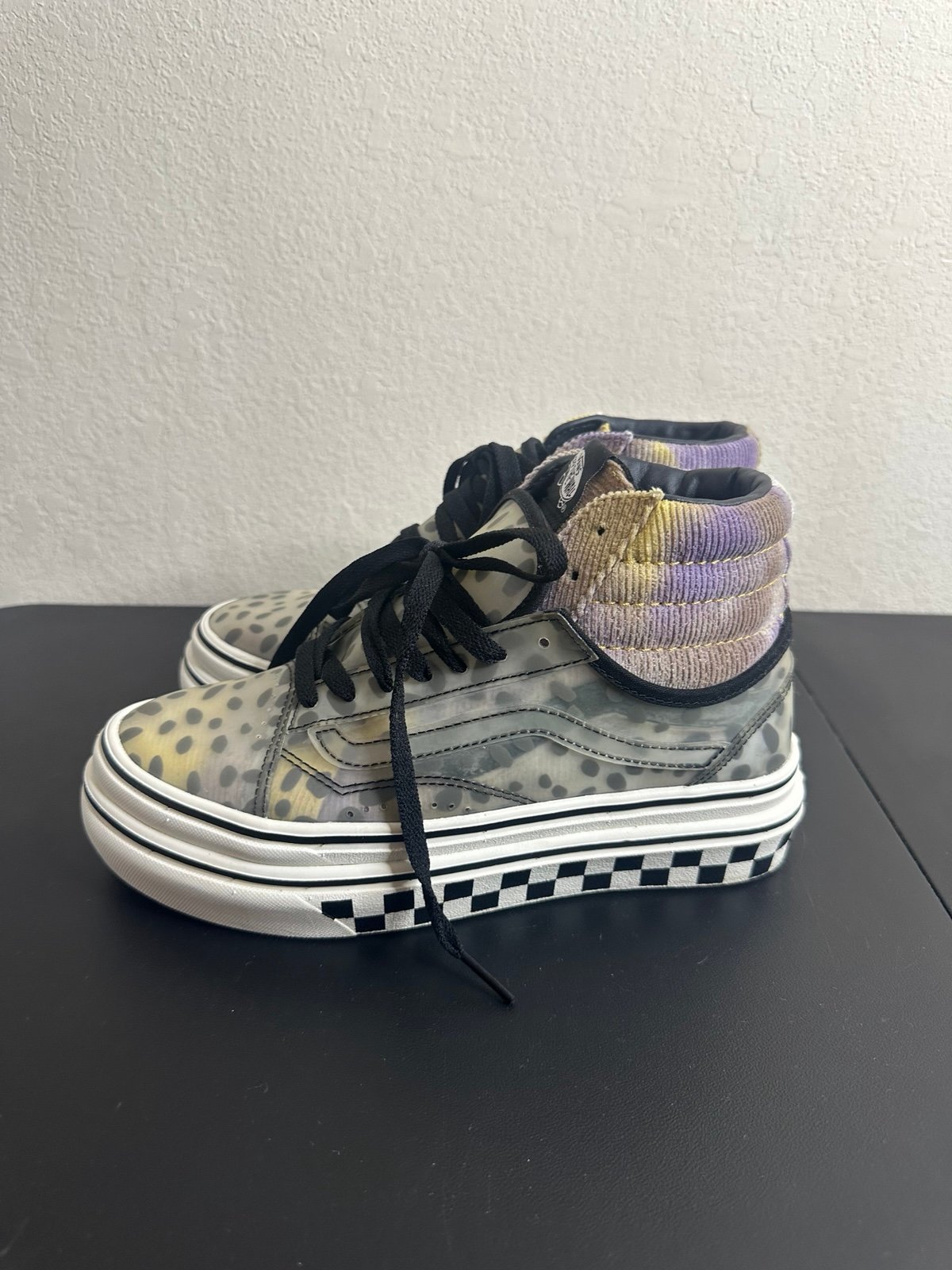 VANS SUPER CUSH SLOUCHED SNEAKER SHOES LEOPARD CHEETAH CHECKER GRay size 7