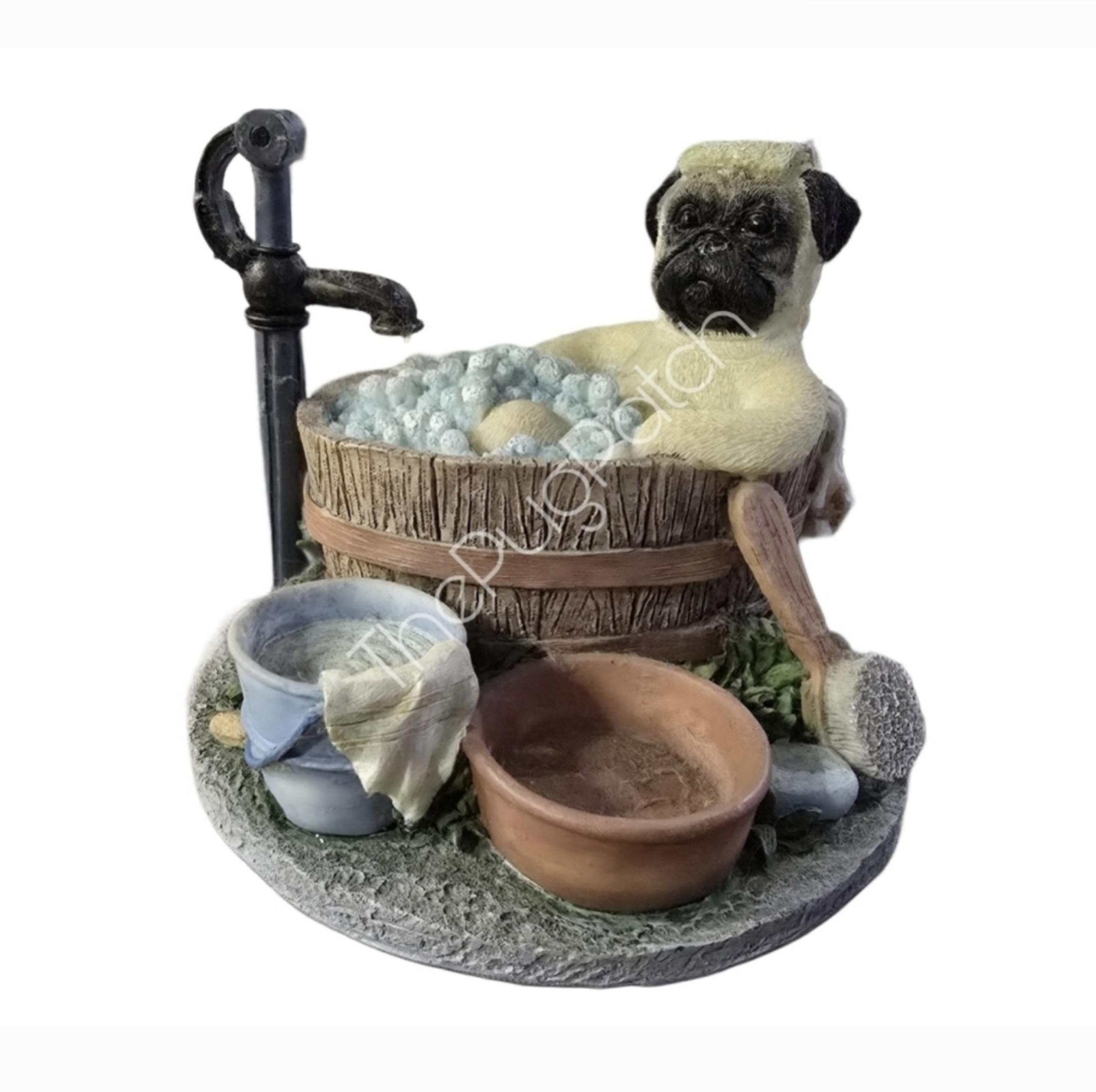 Pug in Tub Statue Figurine