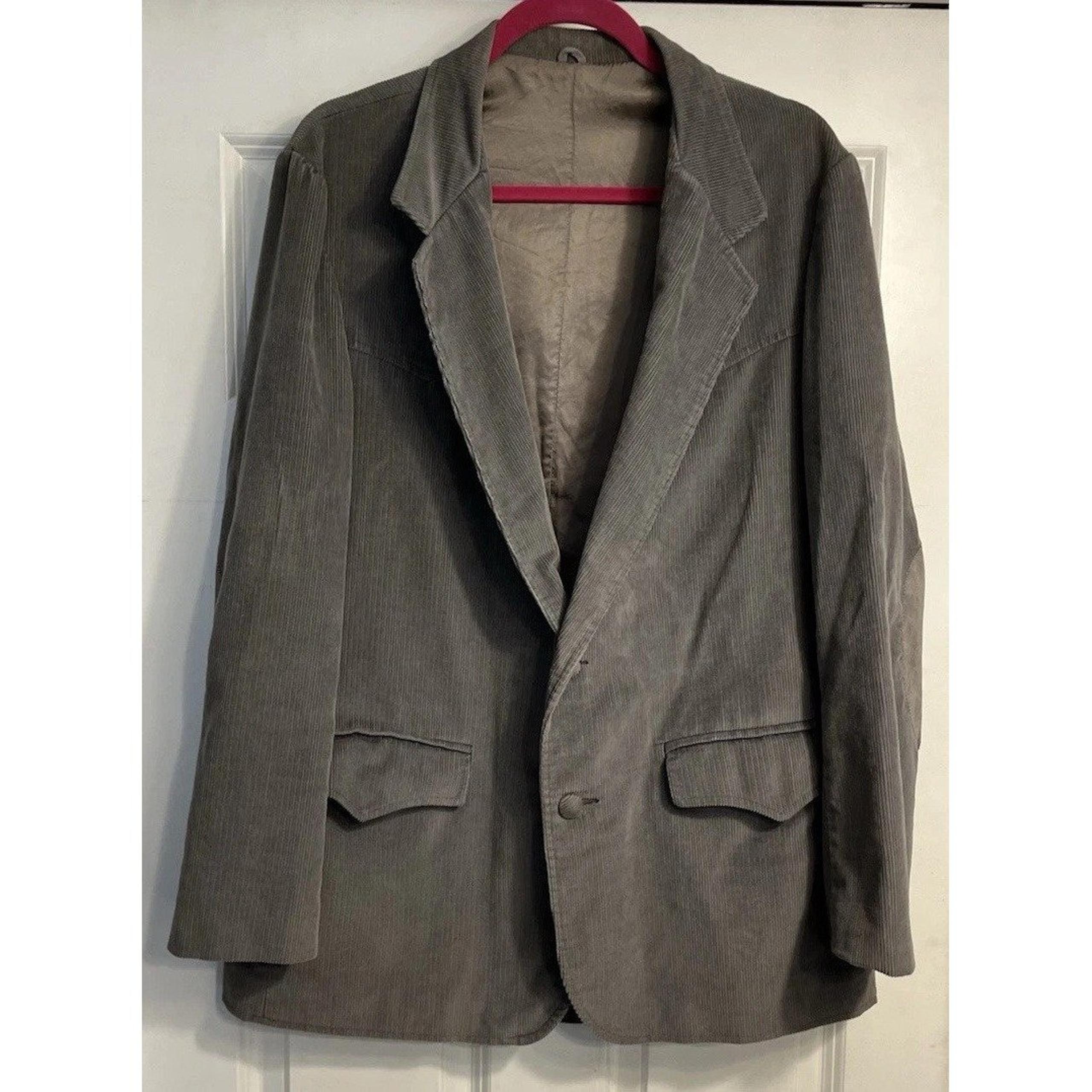 Vtg SHEPLERS Gray Corduroy Western Blazer Jacket Suede Elbow Patches 44R