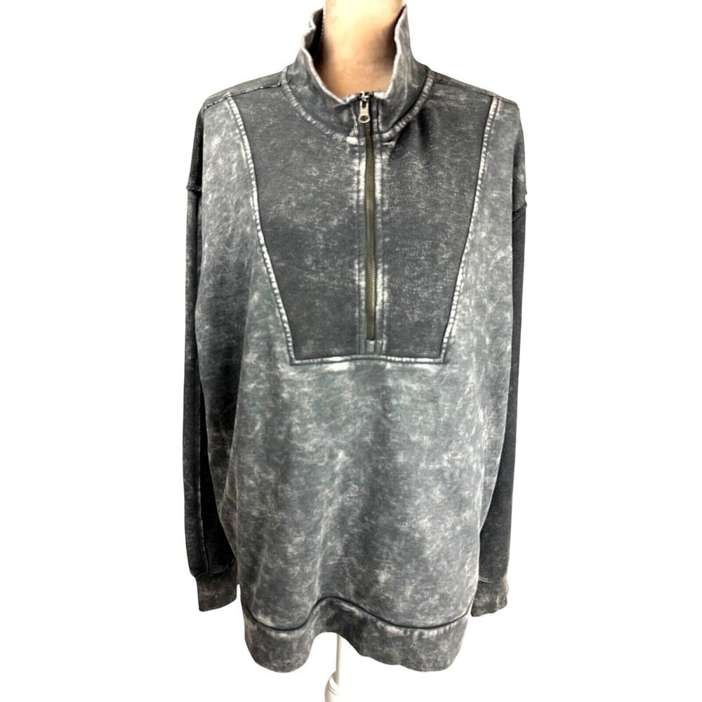 Southern Shirt 1/4 Zip Top Sweatshirt Mineral Washed Charcoal 100% Cotton New