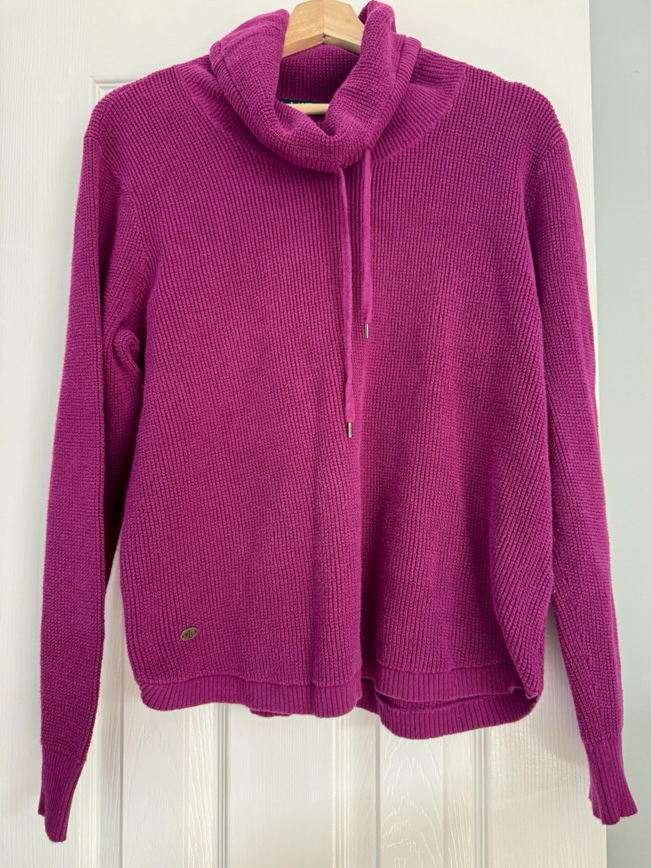 Lauren Ralph Lauren Cotton Cowl Neck Sweater XL Purple Drawstring Lagenlook LRL