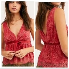 New Free People Small Chante Lace Frenchie Kiss Tie Front Blouse Top Trapeze