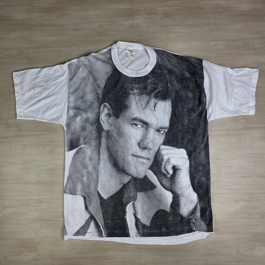 Vintage 90s Randy Travis Black White Portrait AOP Shirt Country Music Size XL