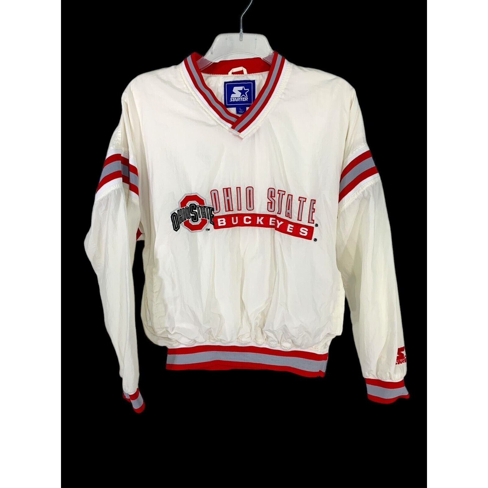 Vtg Starter Ohio State Buckeyes Windbreaker Pullover Jacket White V-Neck Mens L