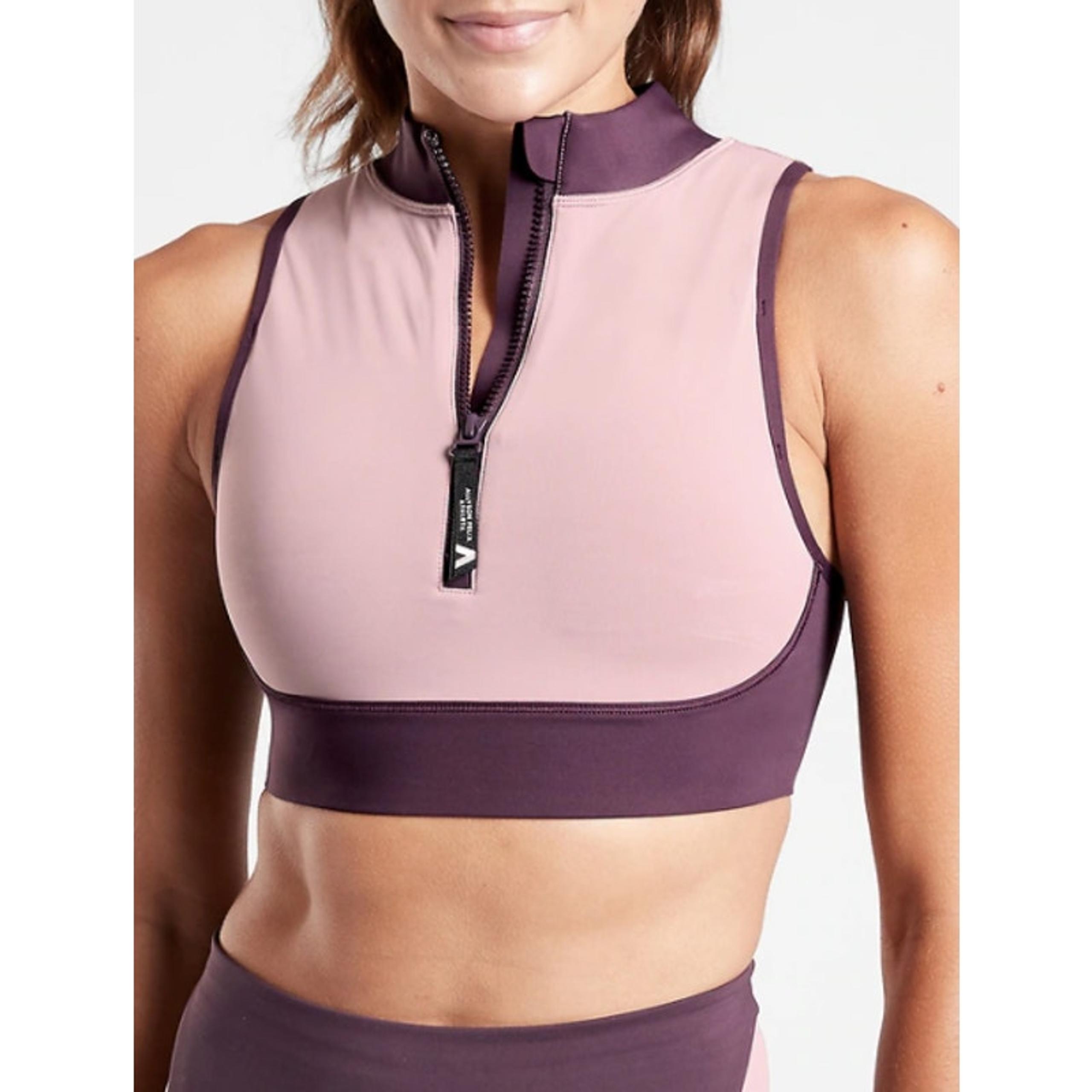 Athleta L ABC mauve purple Allyson Felix Olympics Legend Zip Front Bra sport gym