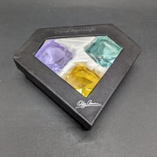 Signed Oleg Cassini Diamond Cut Pastel Color Crystal Paperweights with Box