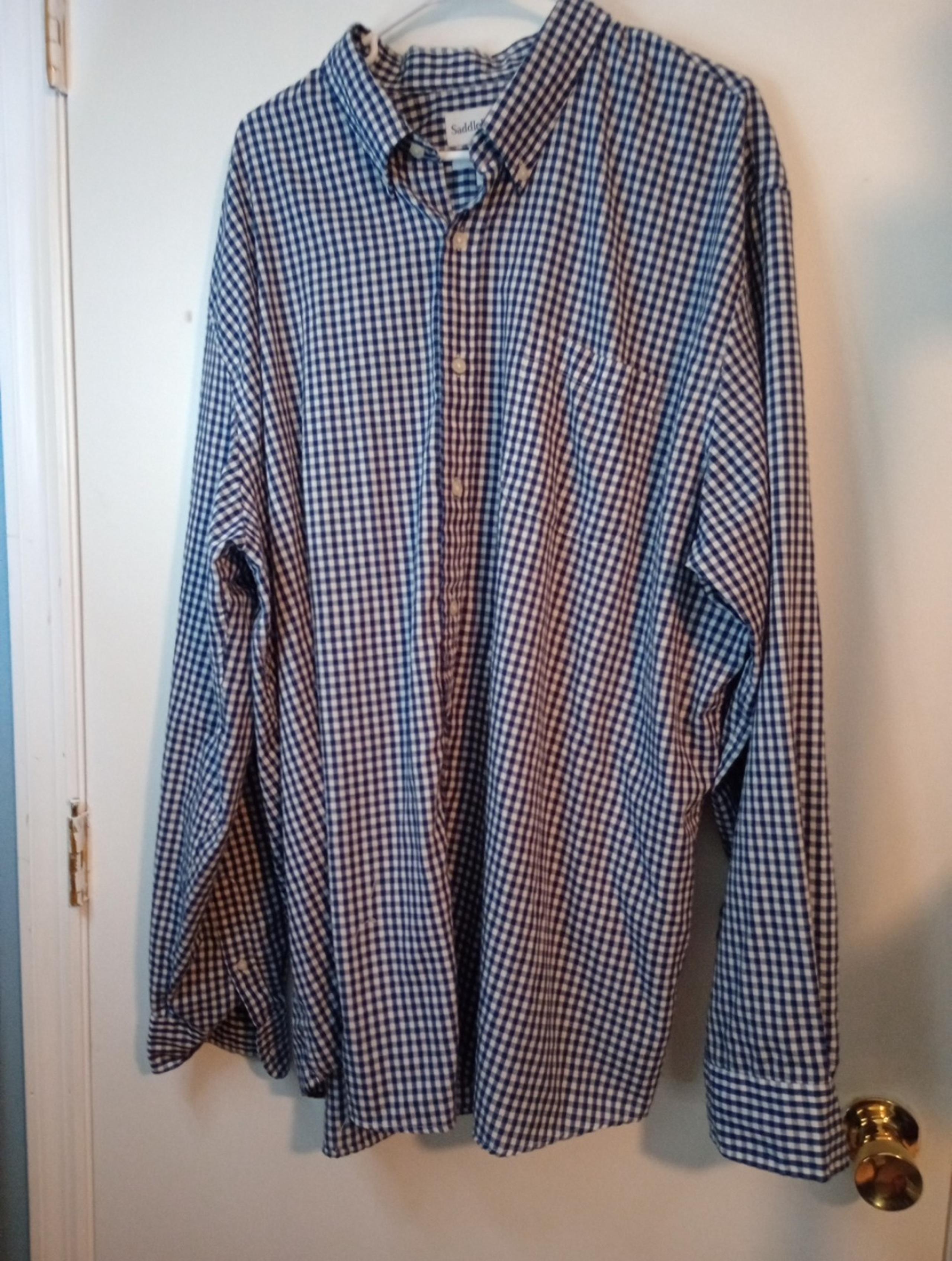 Saddlebred Classic Fit Mens Size 2XLT Long Sleeves Button Down Blue White Checks