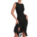 BLACK ASYMMETRICAL RUFFLE HEM RUCHED DRESS
