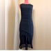 BLACK ASYMMETRICAL RUFFLE HEM RUCHED DRESS