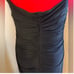 BLACK ASYMMETRICAL RUFFLE HEM RUCHED DRESS