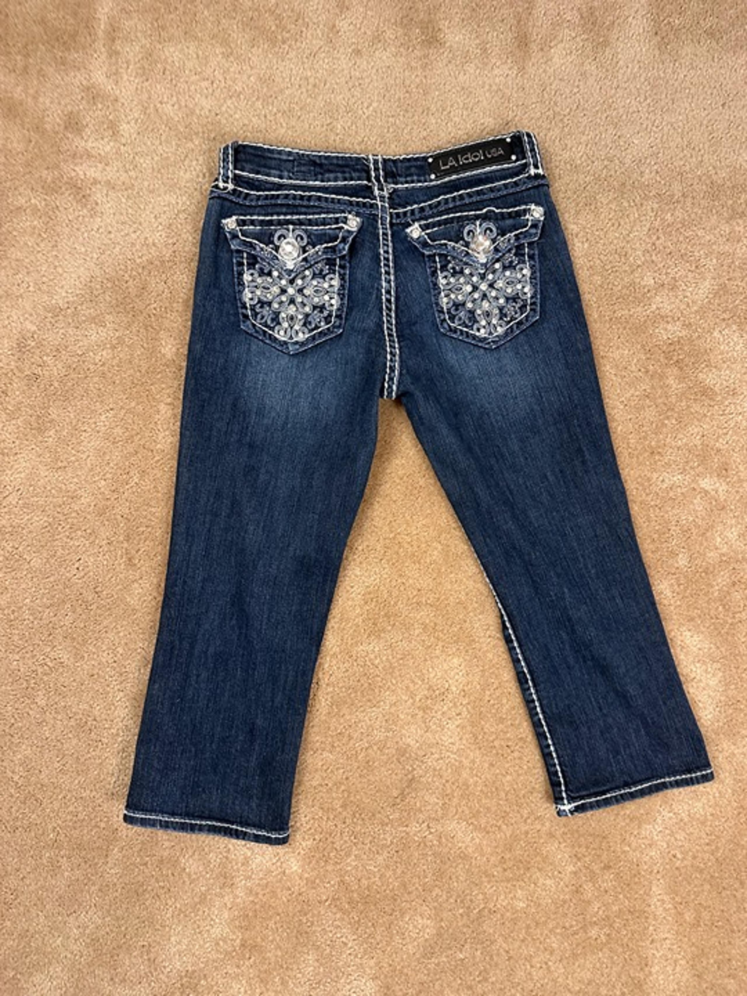 L.A. Idol USA Womens Jeans Capris Size 9 W31/L18 Bling Studded Rhinestones Y2K